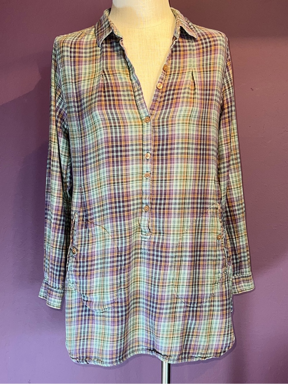 💜Toad&Co Organic Cotton Multi-Color Plaid Long Sleeve Tunic Dress